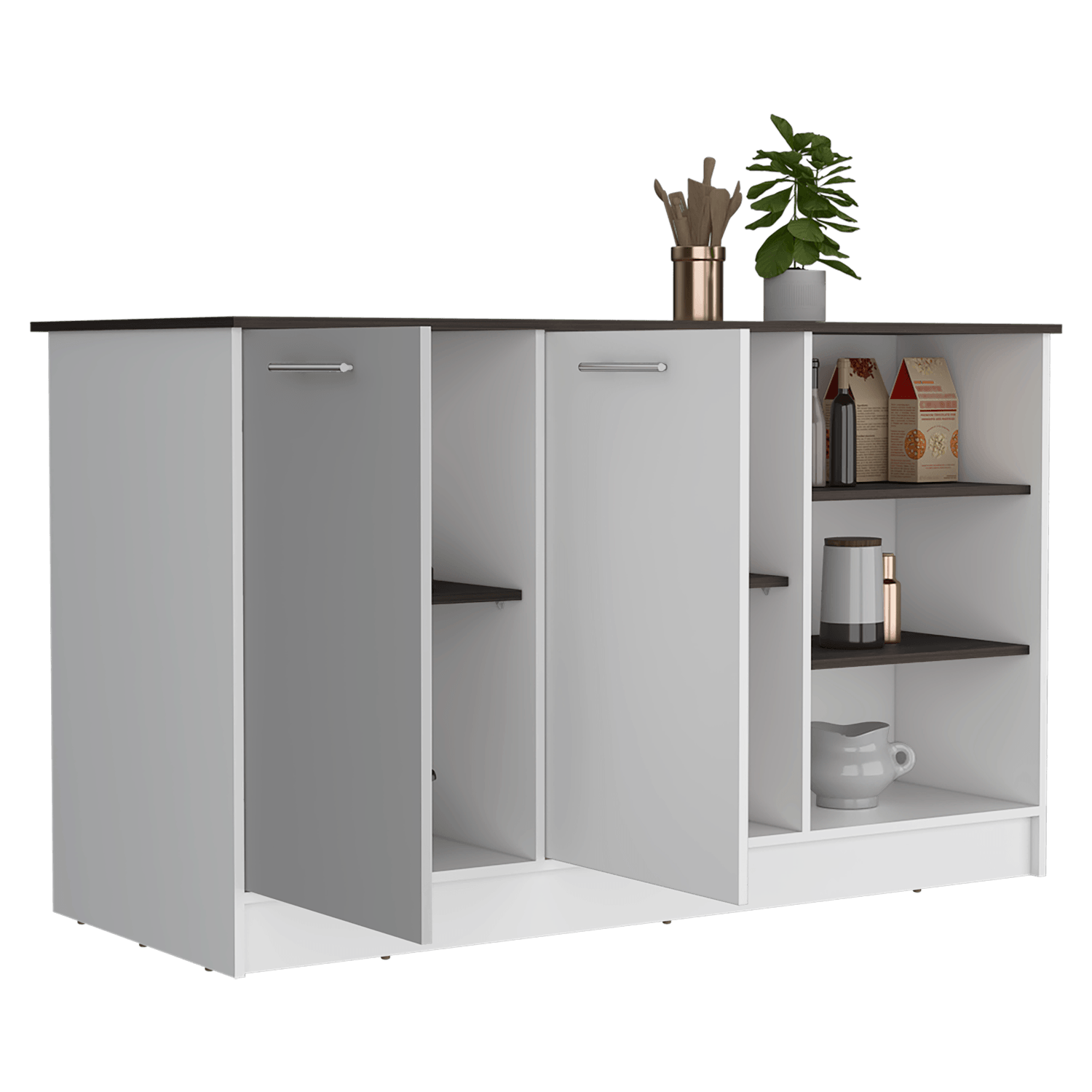 BARRA DE COCINA GINGER, BLANCO Y MILAN, CONTIENE TRES ENTREPAÑOS PARA GUARDAR OBJETOS DE COCINA