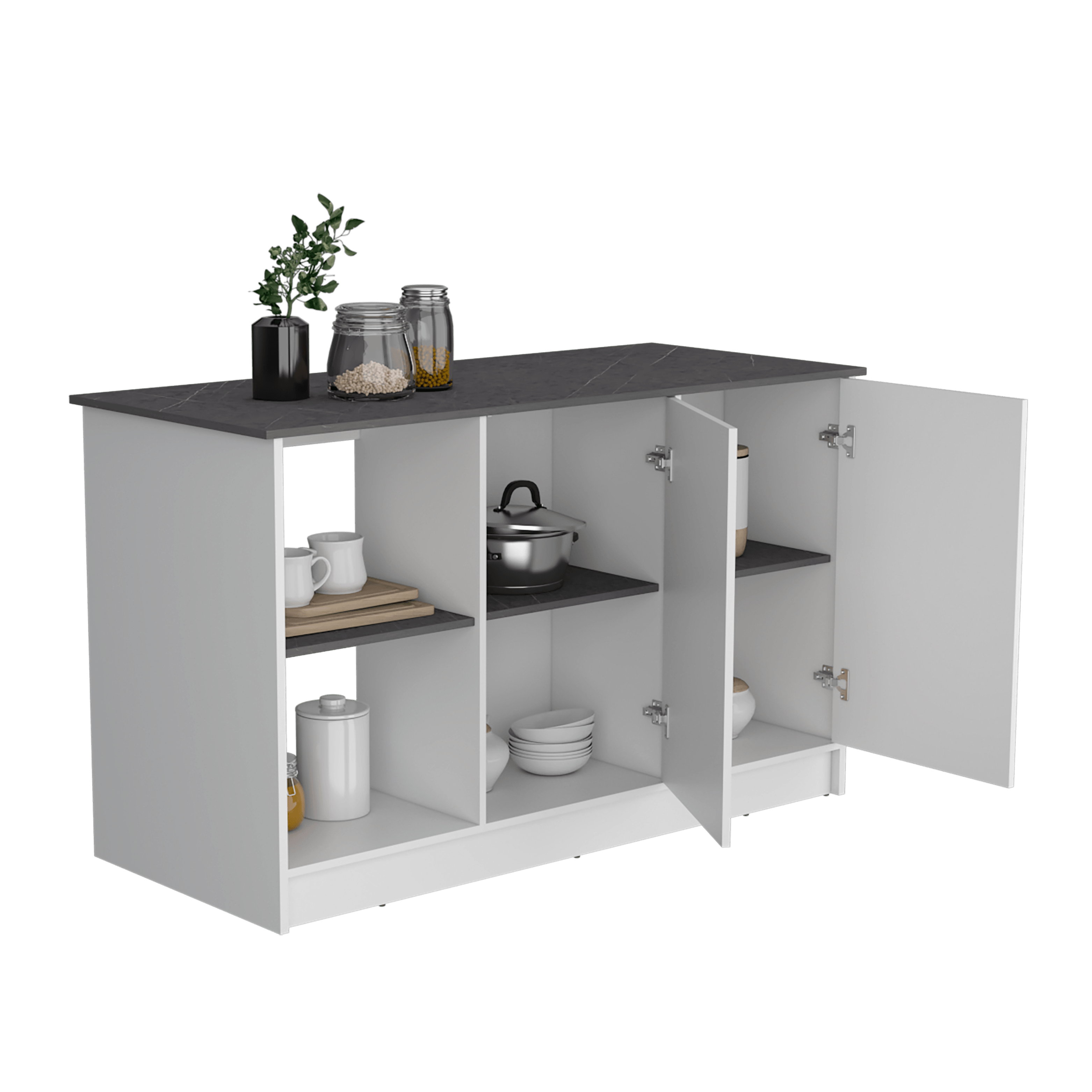 BARRA DE COCINA SAMARA, BLANCO Y PIEDRA, CON TRES ENTREPAÑOS ZF