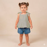 62026 CONJUNTO SHORT EN DENIM CON BLUSA BORDADA NIÑA BEBE