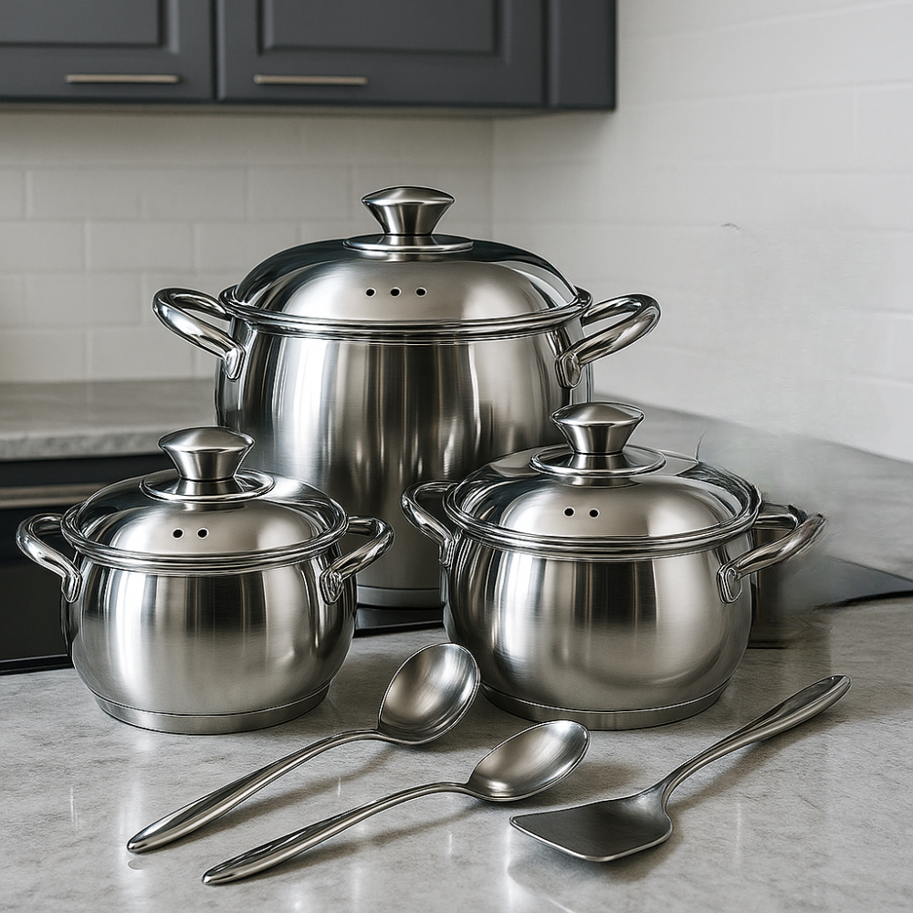 BATERÍA COCINA JUEGO OLLAS ACERO QUIRÚRGICO 3,6,9L SWISSHOME