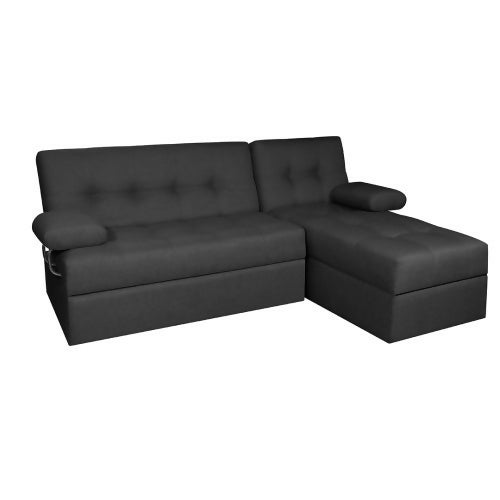 SOFA CAMA ANGELA EN L CON BRAZOS TELA GRIS OSCURO
