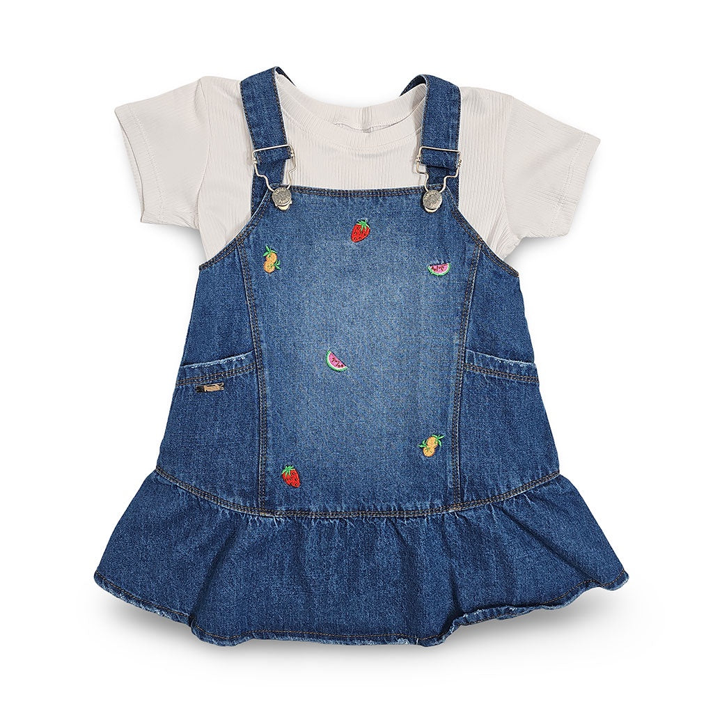 61987 CONJUNTO NIÑA BEBÉ - JARDINERA DENIM BORDADA