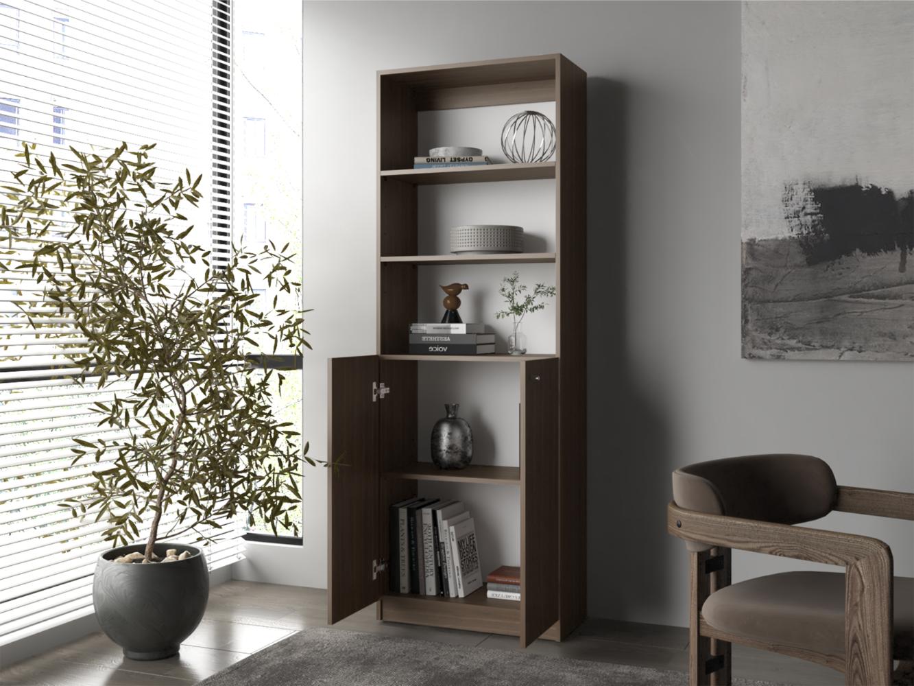 BIBLIOTECA HOME, MILAN Y BLANCO DUQUEZA, CON CINCO ENTREPAÑOS Y DOS PUERTAS ABATIBLES