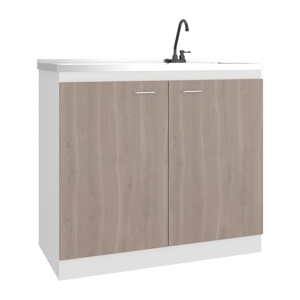 GABINETE INFERIOR CANTABRIA, KRONOS BLANCO Y BARDOLINO, CON DOS PUERTAS ABATIBLES- MESÓN DERECHO Y GRIFERÍA ZF