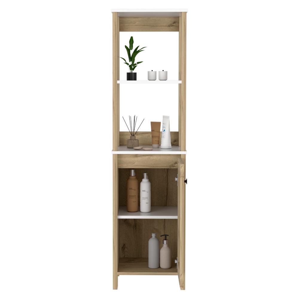 MUEBLE AUXILIAR DE BAÑO AQUA, BLANCO DUQUEZA Y CAFÉ CLARO,  CON AMPLIO ESPACIO DE ALMACENAMIENTO