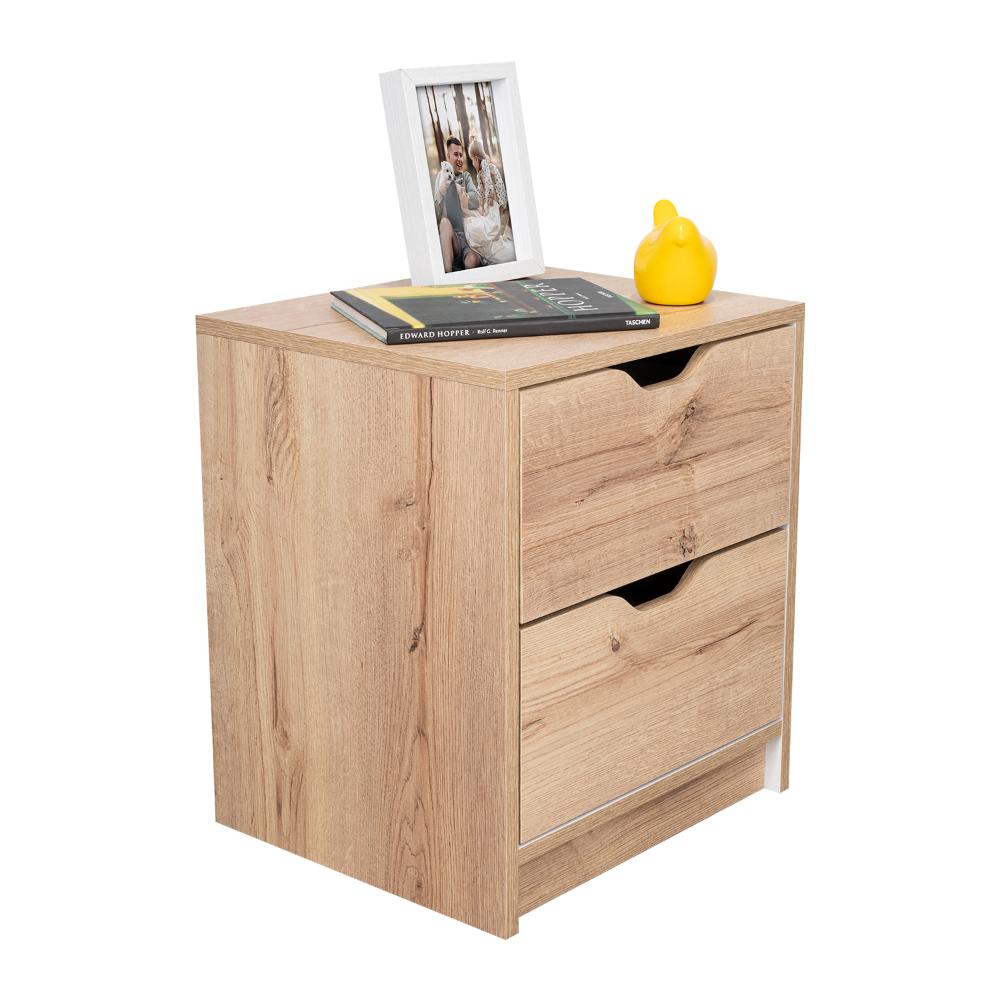 MESA DE NOCHE BRASILIA, CAFÉ CLARO Y BLANCO DUQUEZA, CON DOS CAJONES DESLIZABLES