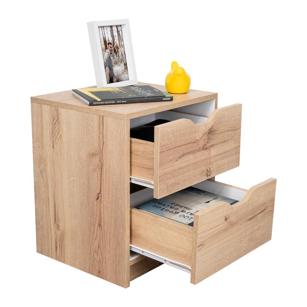 MESA DE NOCHE BRASILIA, CAFÉ CLARO Y BLANCO DUQUEZA, CON DOS CAJONES DESLIZABLES