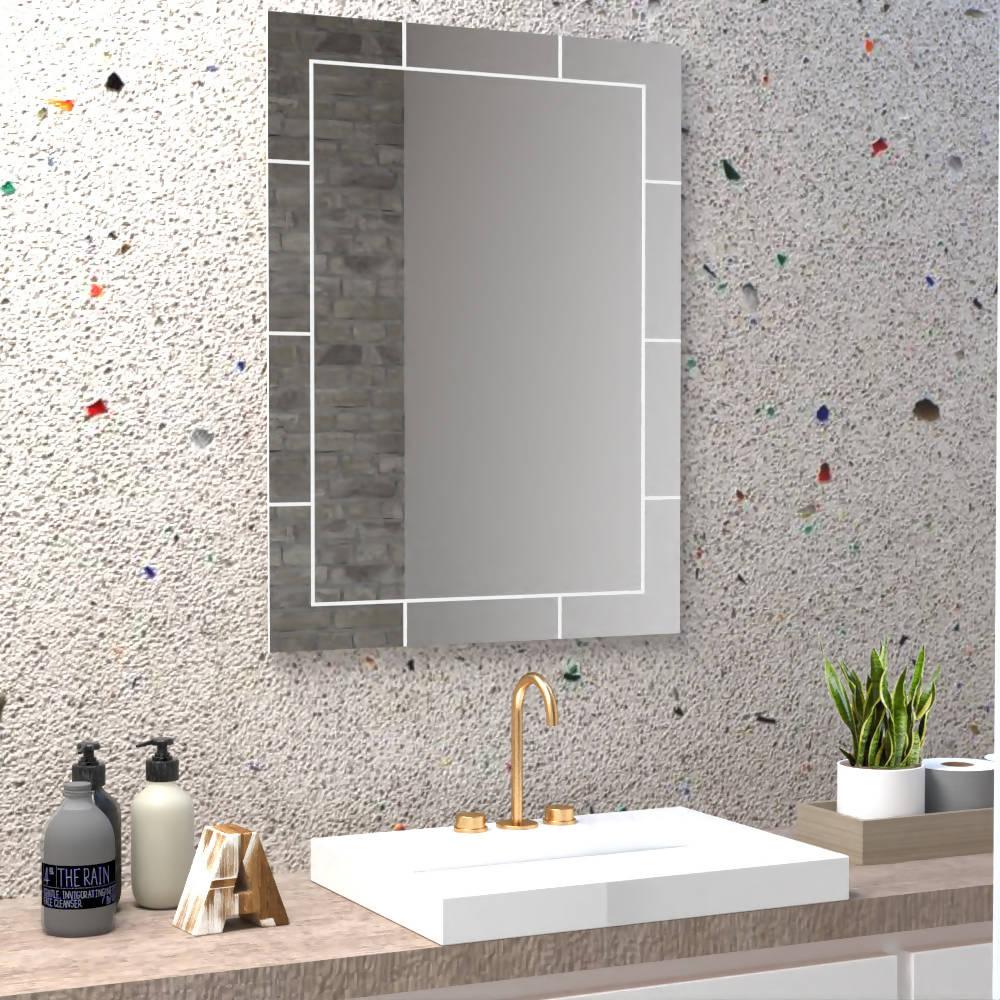 ESPEJO RECTANGULAR TURIN, GRIS, CON DISEÑO EN SANDBLASTING