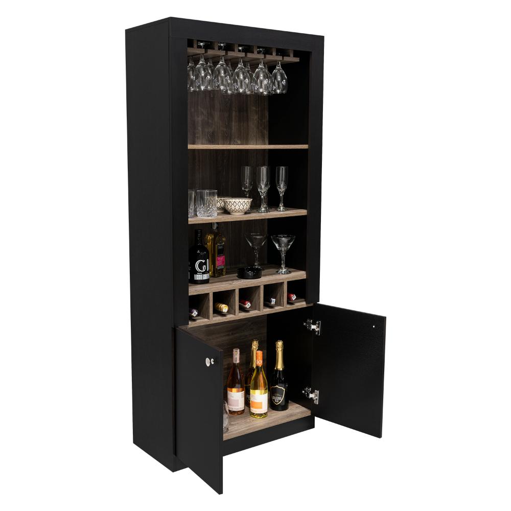 BAR TONNY, AVELLANA Y WENGUE, CON ESPACIO SUPERIOR PARA ALMACENAR COPAS DE VINO
