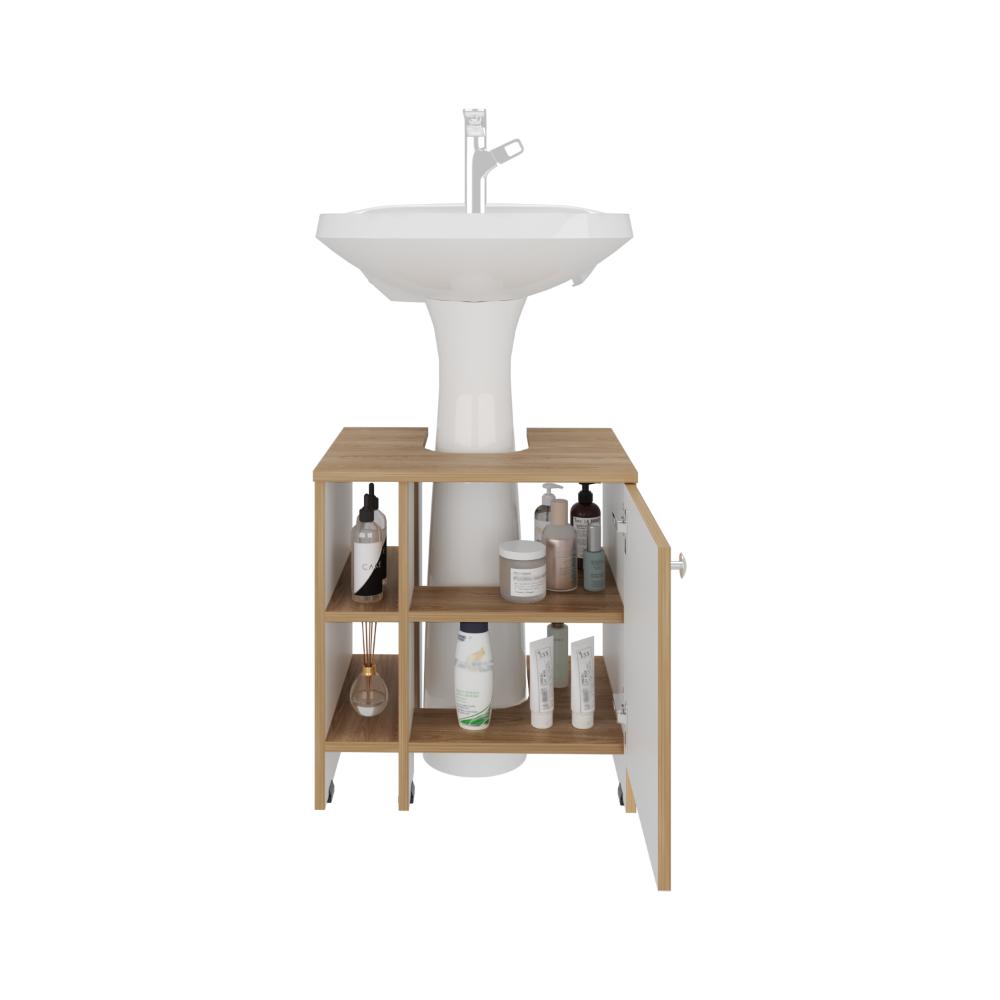 MUEBLE PARA LAVAMANOS OMAHI, FRESNO EUROPEO Y BLANCO DUQUEZA, CON VARIEDAD DE ENTREPAÑOS