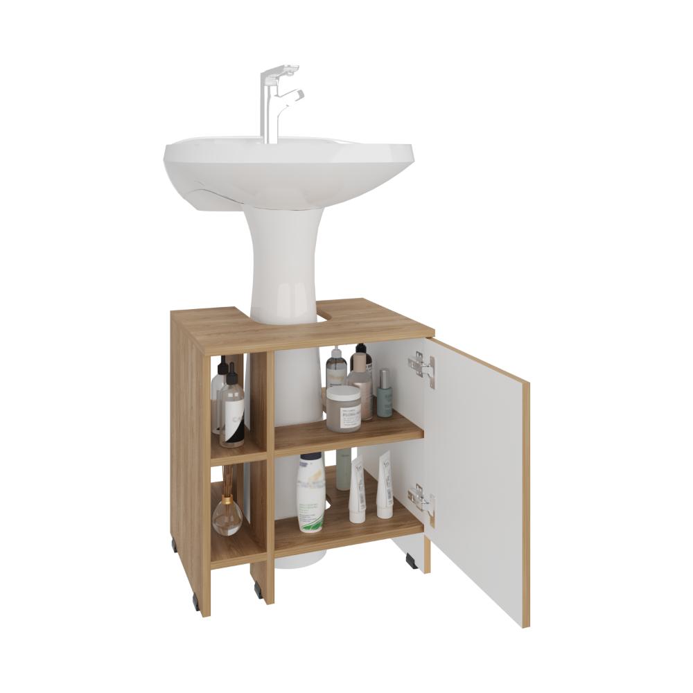 MUEBLE PARA LAVAMANOS OMAHI, FRESNO EUROPEO Y BLANCO DUQUEZA, CON VARIEDAD DE ENTREPAÑOS