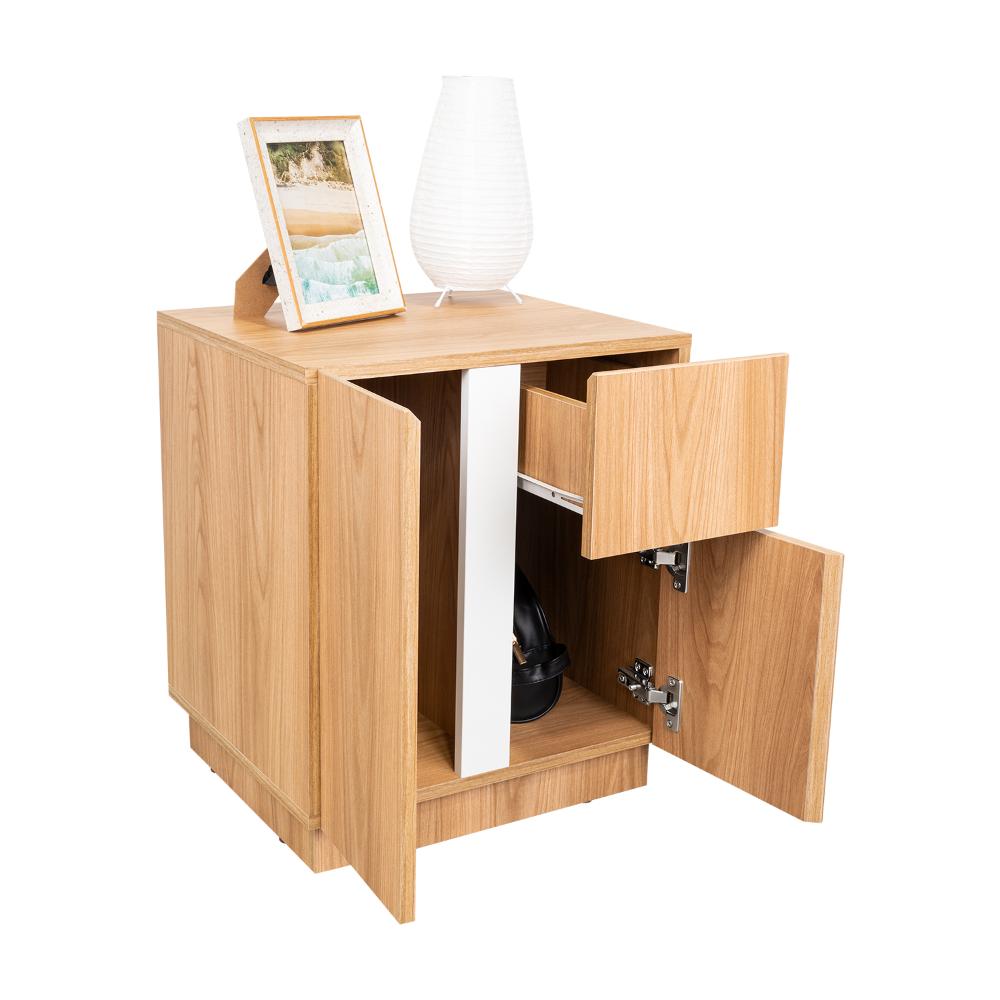 MESA DE NOCHE CARMI, FRESNO EUROPEO Y BLANCCO DUQUEZA