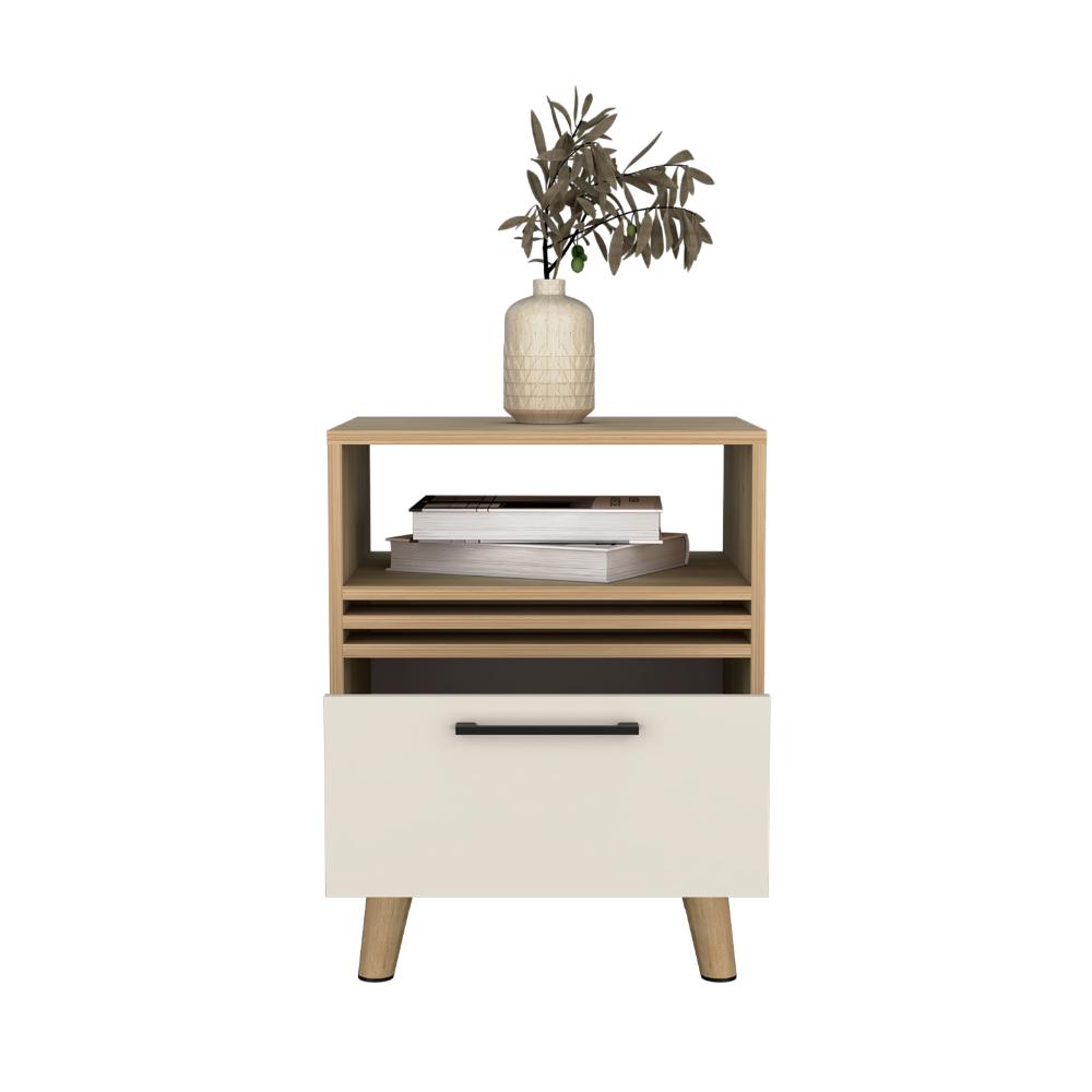 MESA DE NOCHE VANEZ, FRESNO EUROPEO Y CAPRI, CON CUATRO PATAS EN MADERA