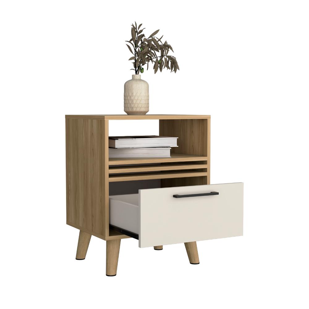 MESA DE NOCHE VANEZ, FRESNO EUROPEO Y CAPRI, CON CUATRO PATAS EN MADERA