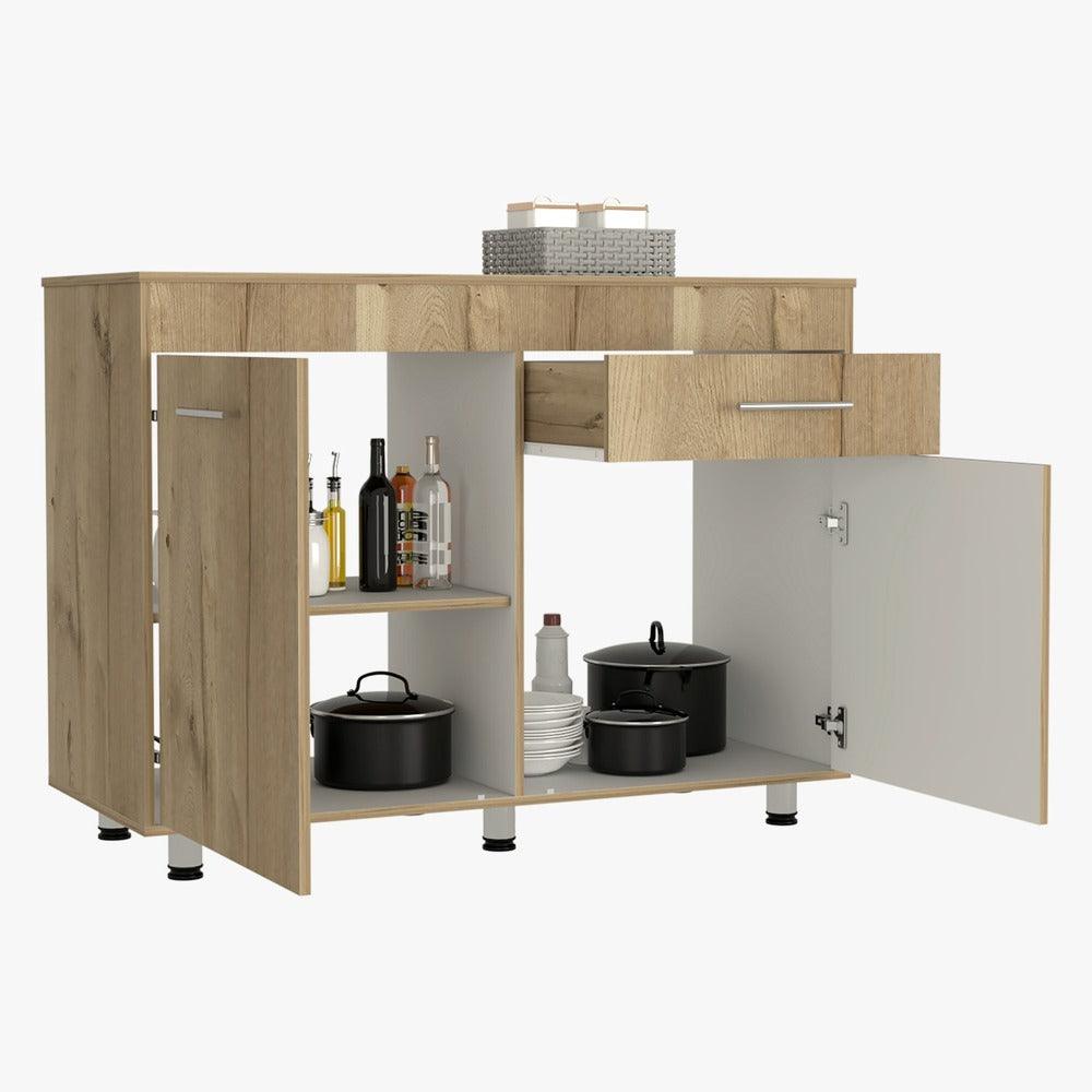 GABINETE INFERIOR PETRA, BLANCO Y CAFÉ CLARO, MESÓN EN MADERA