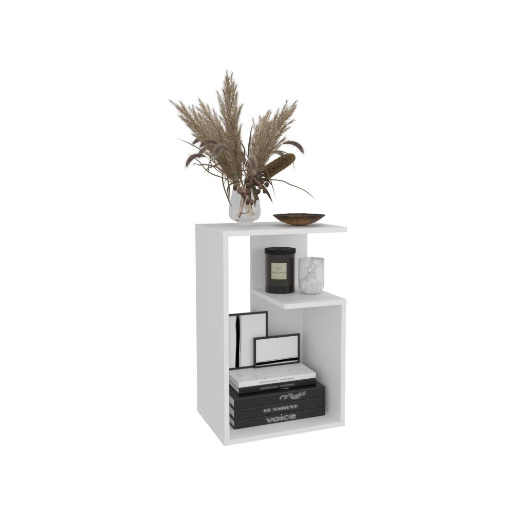 MESA AUXILIAR EVERT, BLANCO DUQUEZA CON DISEÑO MODERNO Y ESPACIO PARA UBICAR OBJETOS