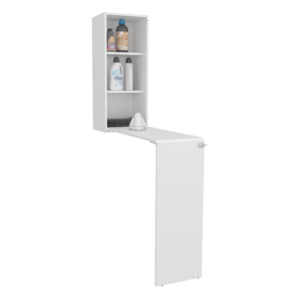 MESA PARA PLANCHAR PLEGABLE A LA PARED VESPER, BLANCO, CON AMPLIA SUPERFICIE BAJA PARA ALMACENAMIENTO ZF