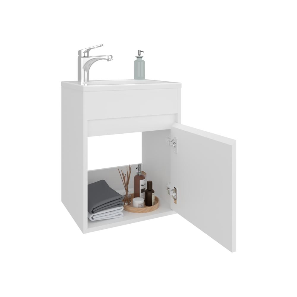 MUEBLE PARA LAVAMANOS FURMAN, BLANCO DUQUEZA, INCLUYE LAVAMANOS PLASTIGLAS FLORESTA 40 ZF