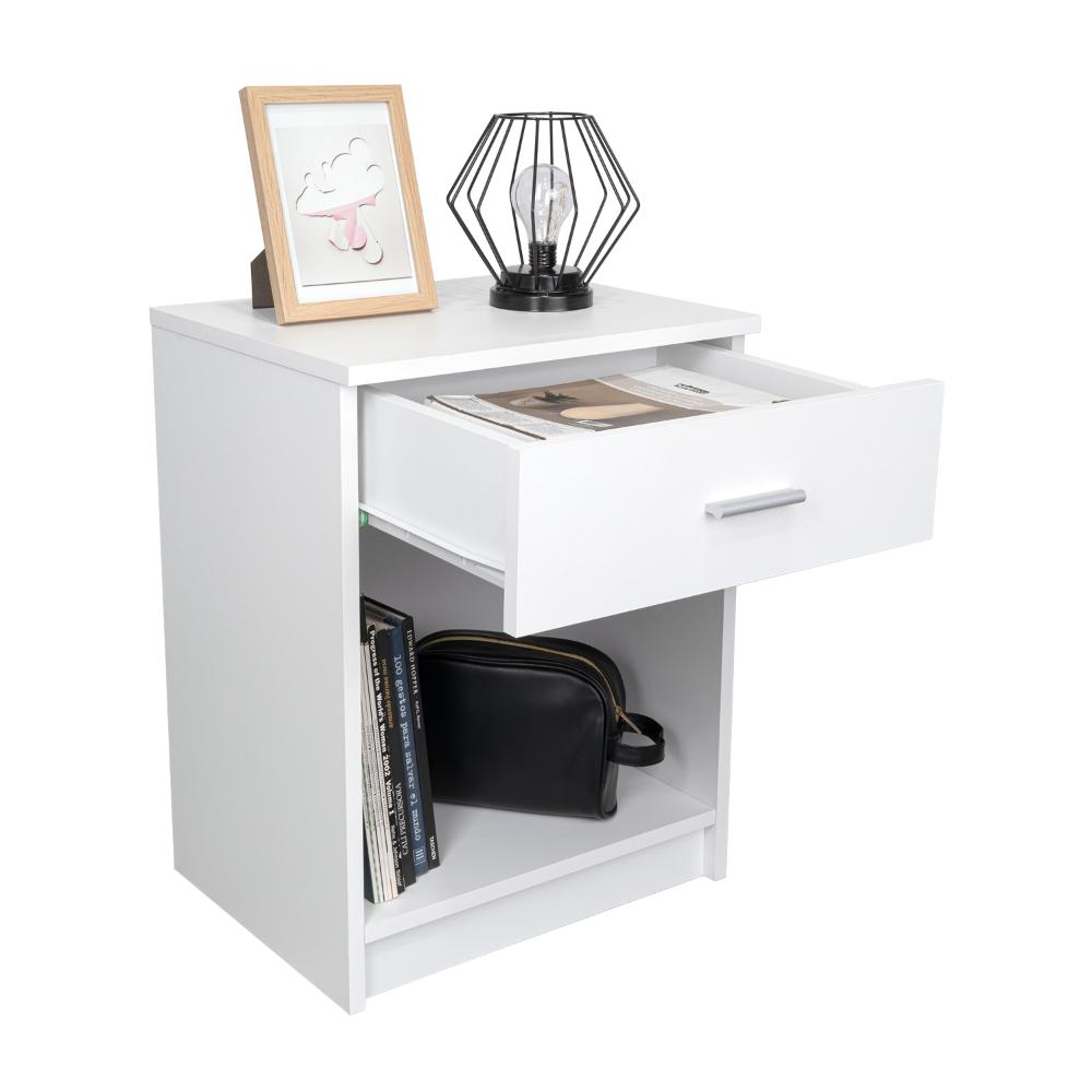 MESA DE NOCHE BONAIRE, BLANCO VAINILLA, CON UN CAJON MULTIUSO