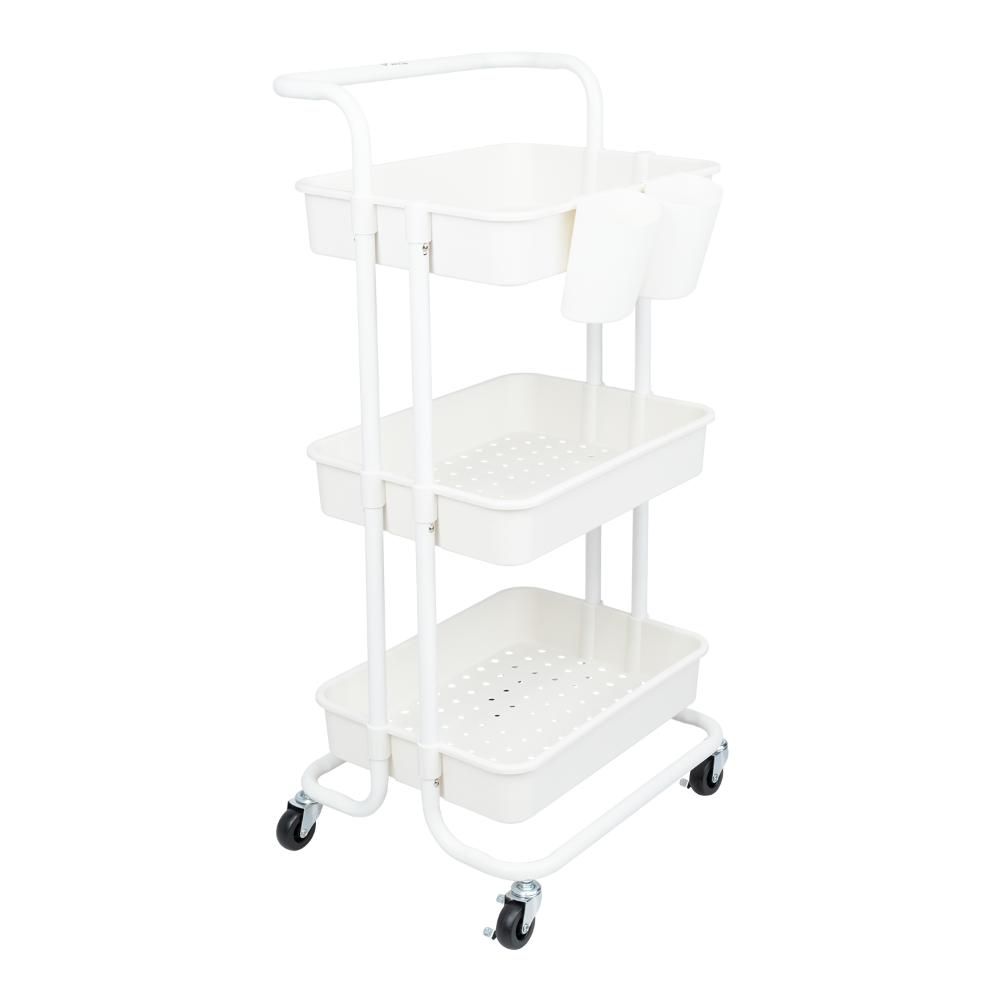 MUEBLE AUXILIAR MULTIUSOS ROLLING, BLANCO, CON TRES NIVELES Y RODACHINES PARA SU FÁCIL DESPLAZAMIENTO