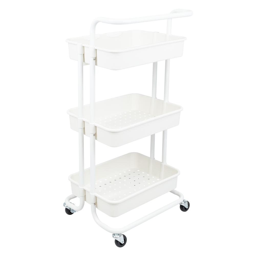 MUEBLE AUXILIAR MULTIUSOS ROLLING, BLANCO, CON TRES NIVELES Y RODACHINES PARA SU FÁCIL DESPLAZAMIENTO
