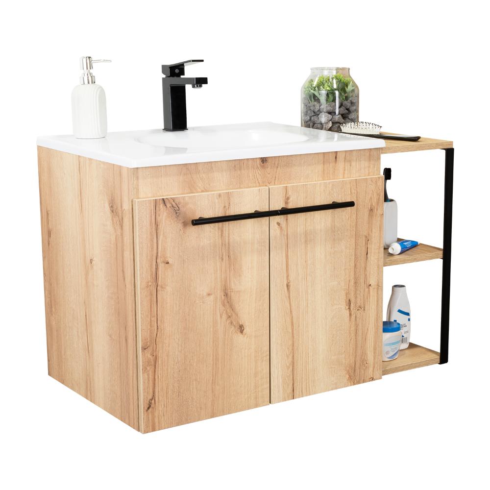 MUEBLE PARA LAVAMANOS ANNEY, CAFÉ CLARO, CON DOS PUERTAS Y DOS ENTREPAÑOS 80 INCLUYE LAVAMANOS.