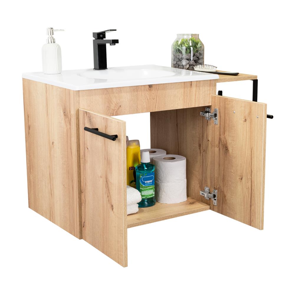 MUEBLE PARA LAVAMANOS ANNEY, CAFÉ CLARO, CON DOS PUERTAS Y DOS ENTREPAÑOS 80 INCLUYE LAVAMANOS.