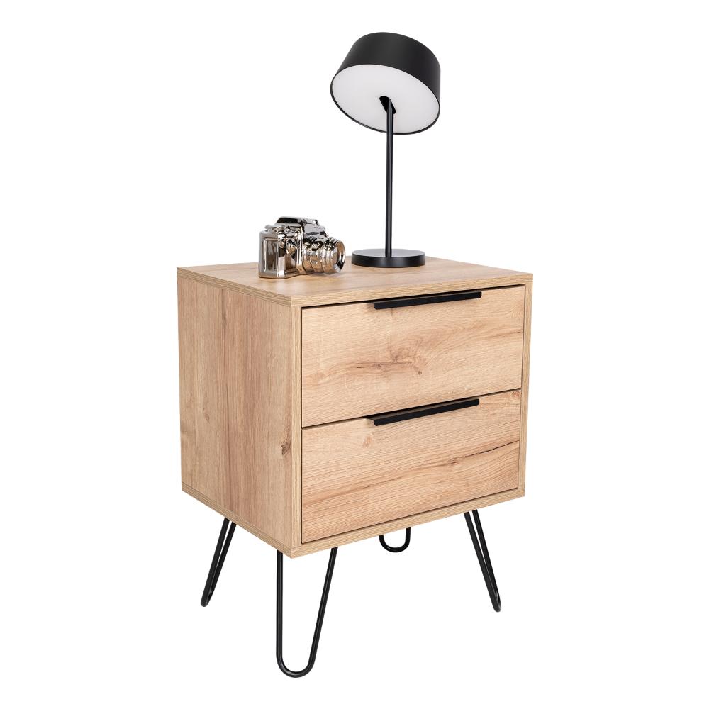 MESA DE NOCHE ALI 2, CAFÉ CLARO, CON DOS CAJONERAS ZF