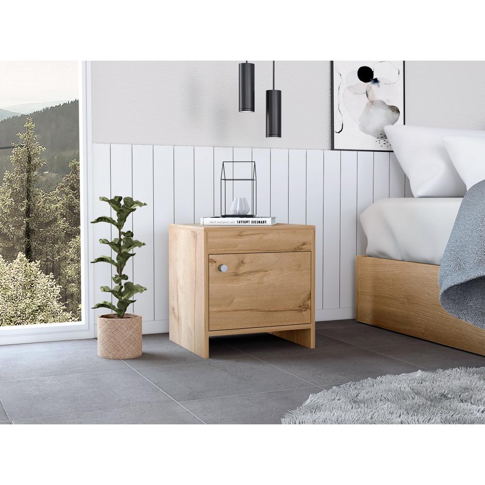 MESA DE NOCHE TUTTO, CAFÉ CLARO, CON CAJÓN PARA GUARDAR OBJETOS IDEAL PARA ESPACIOS REDUCIDOS