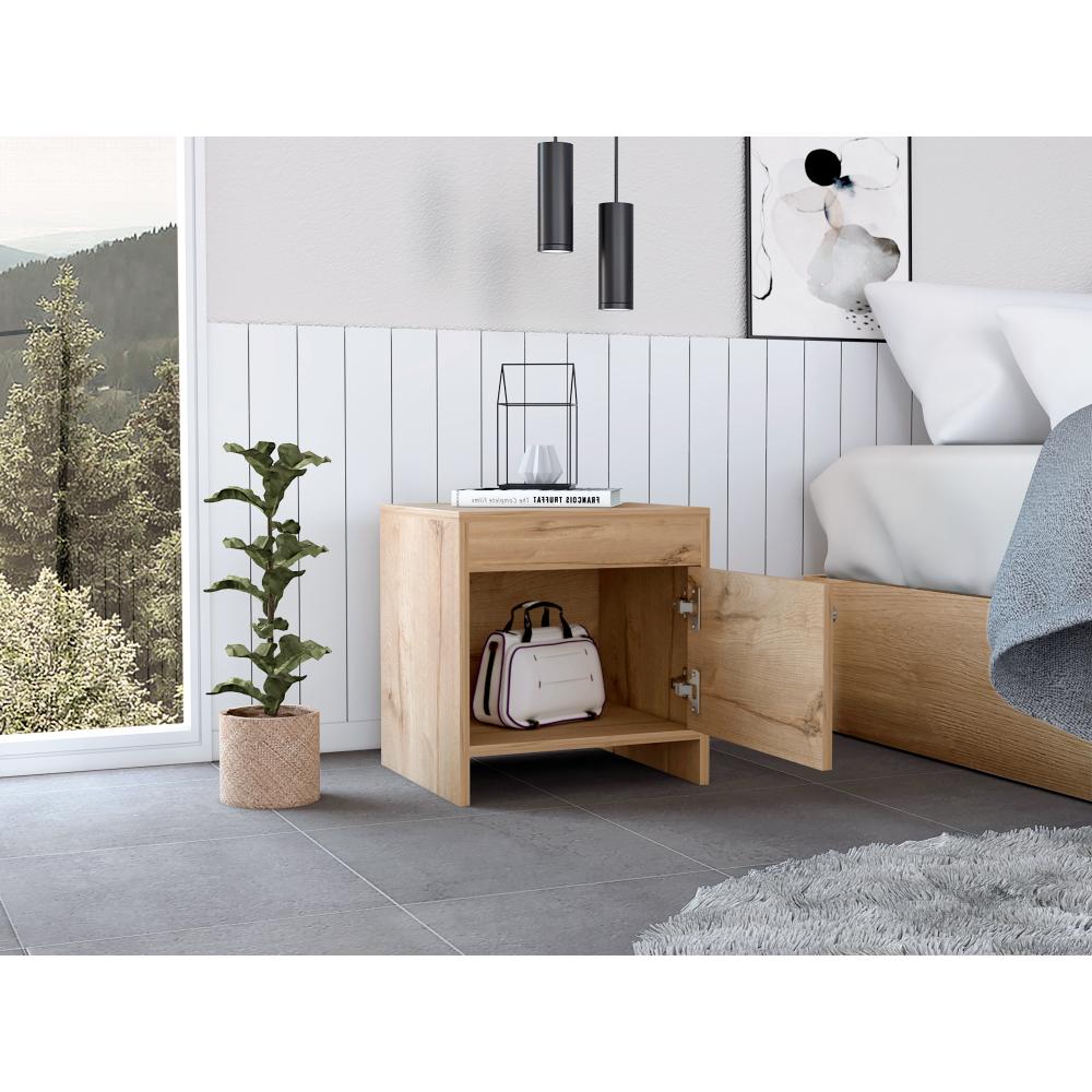 MESA DE NOCHE TUTTO, CAFÉ CLARO, CON CAJÓN PARA GUARDAR OBJETOS IDEAL PARA ESPACIOS REDUCIDOS