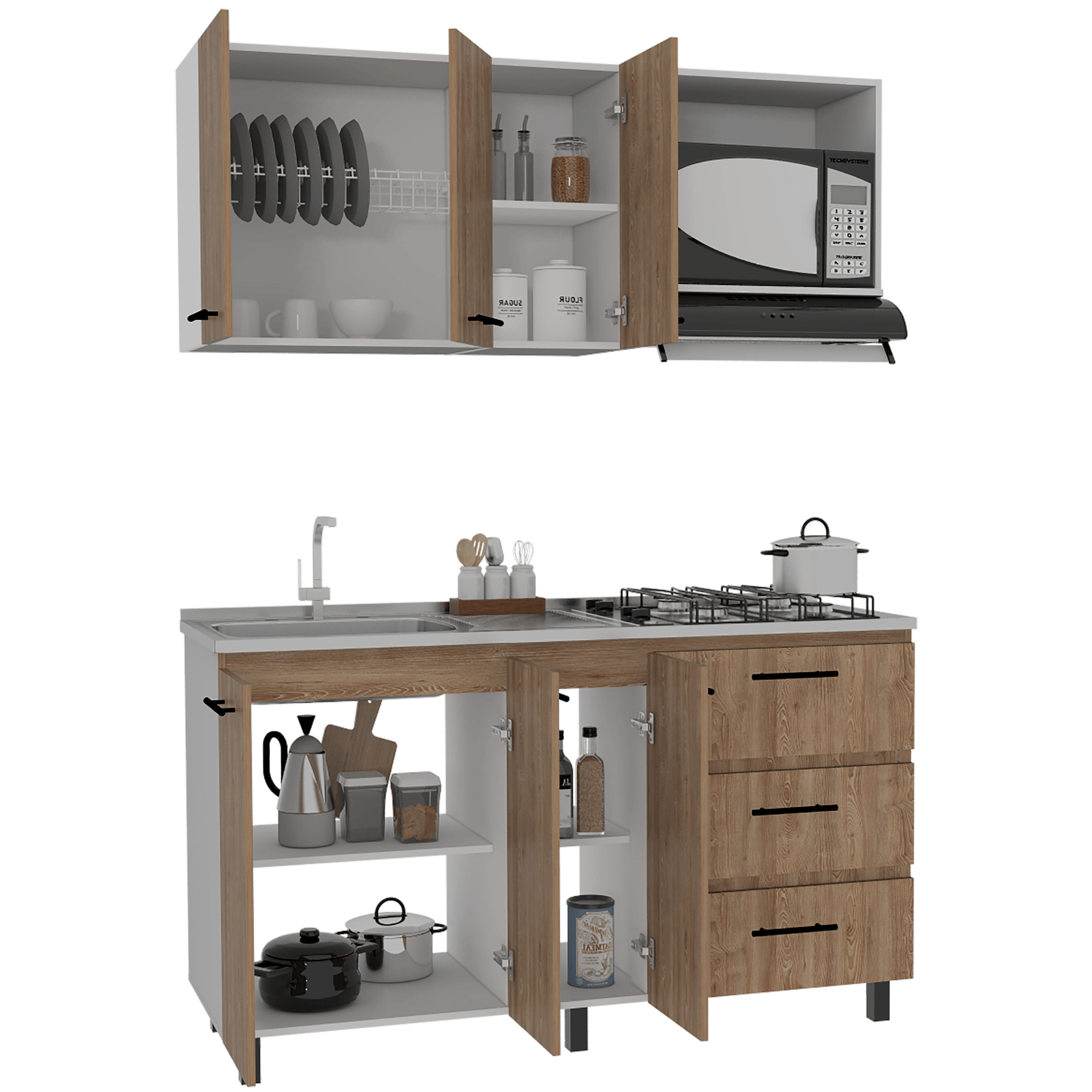 COCINA INTEGRAL CAVANI, MIEL Y BLANCO, CON TRES CAJONES Y TRES PUERTAS BATIENTES, NO INCLUYE MESÓN