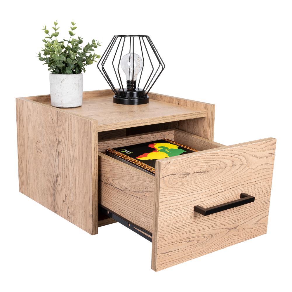 MESA DE NOCHE FLOTANTE BOA, MACADAMIA, CON ESPACIO PARA COLOCAR OBJETOS DECORATIVOS ZF