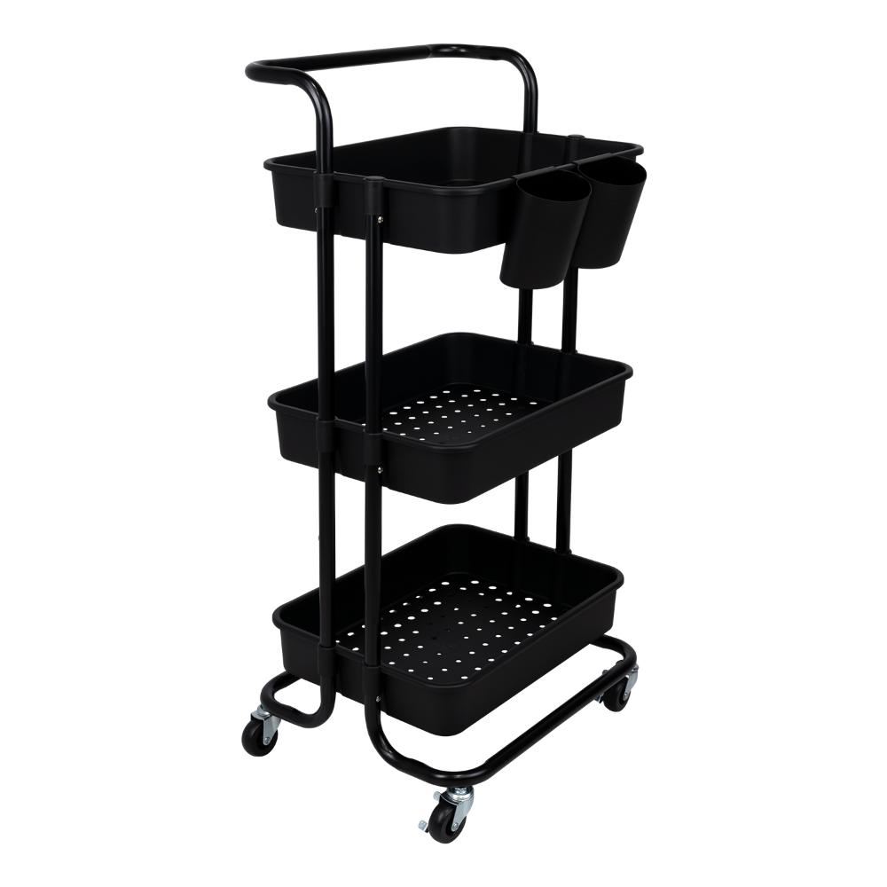 MUEBLE AUXILIAR MULTIUSOS ROLLING, NEGRO, CON TRES NIVELES Y RODACHINES PARA SU FÁCIL DESPLAZAMIENTO