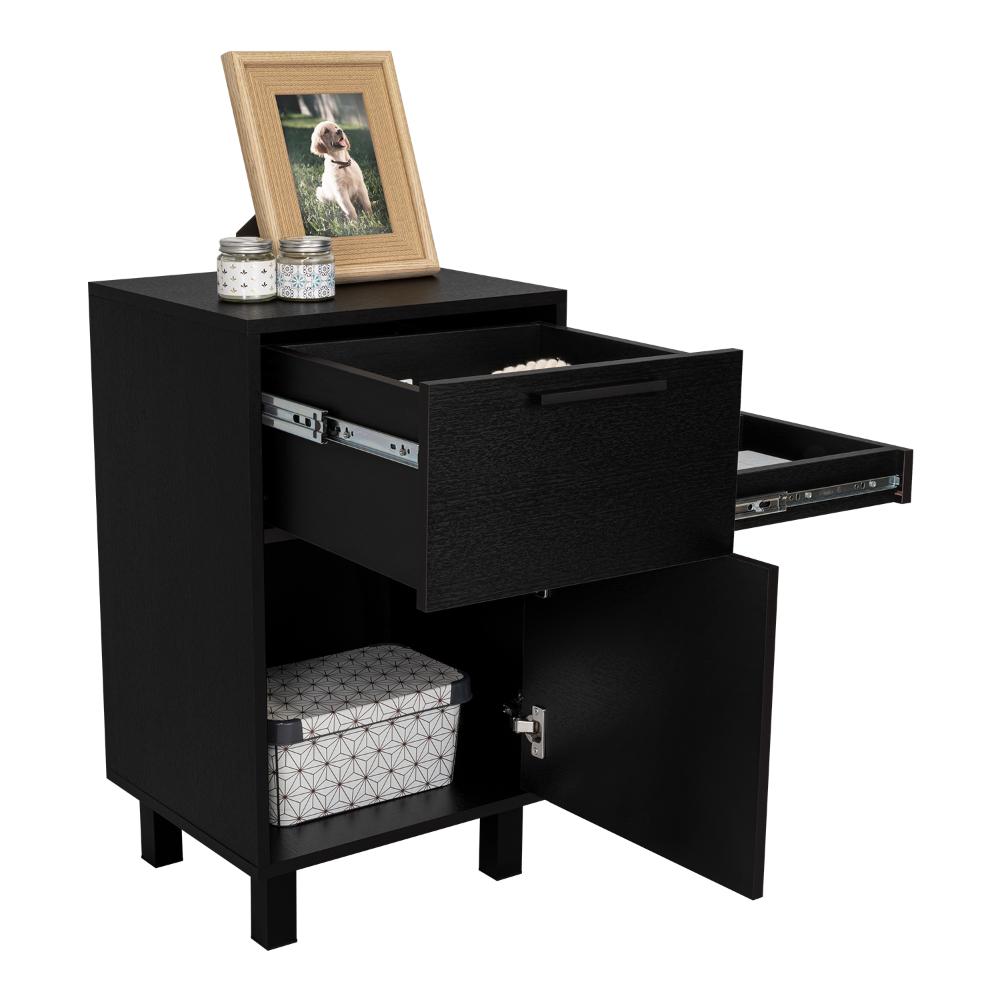 MESA DE NOCHE SECRET, WENGUE, CON UNA PUERTA Y CAJÓN SECRETO