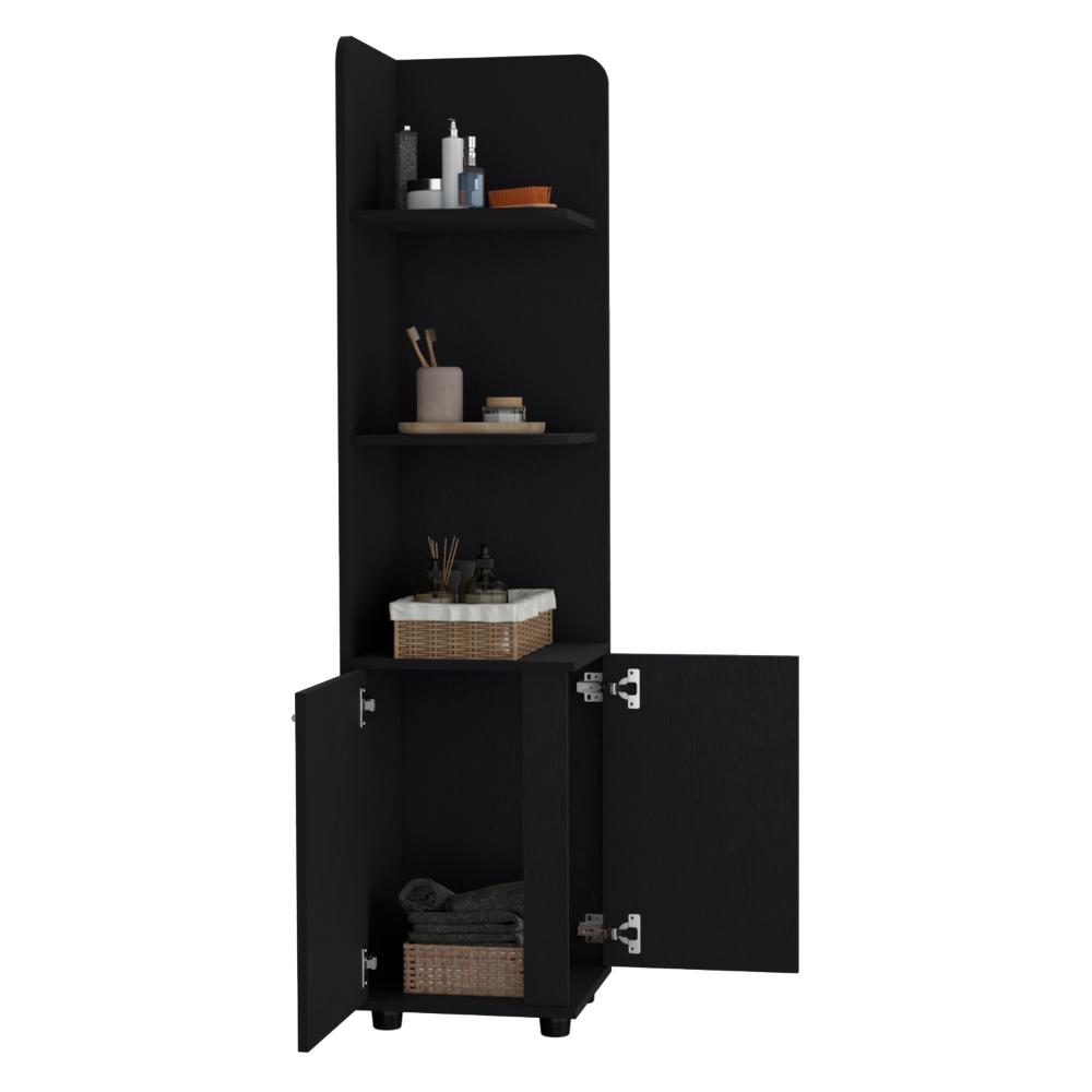 MUEBLE ESQUINERO MALIBU, WENGUE, CON DOS PUERTAS ABATIBLES Y PATAS METALICAS ZF