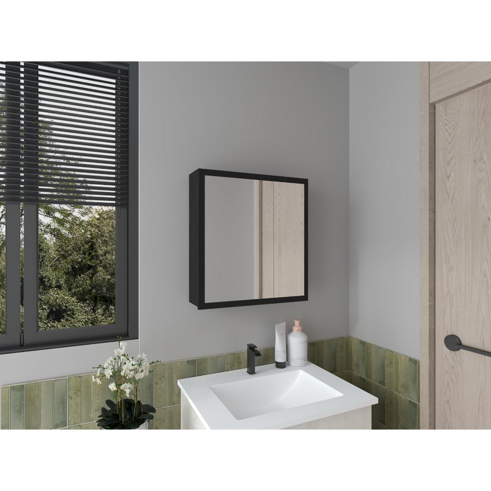 GABINETE DE BAÑO LUMA, WENGUE, CON PUERTA ESPEJO Y DOS ENTREPAÑOS PARA UBICAR MÚLTIPLES OBJETOS ZF