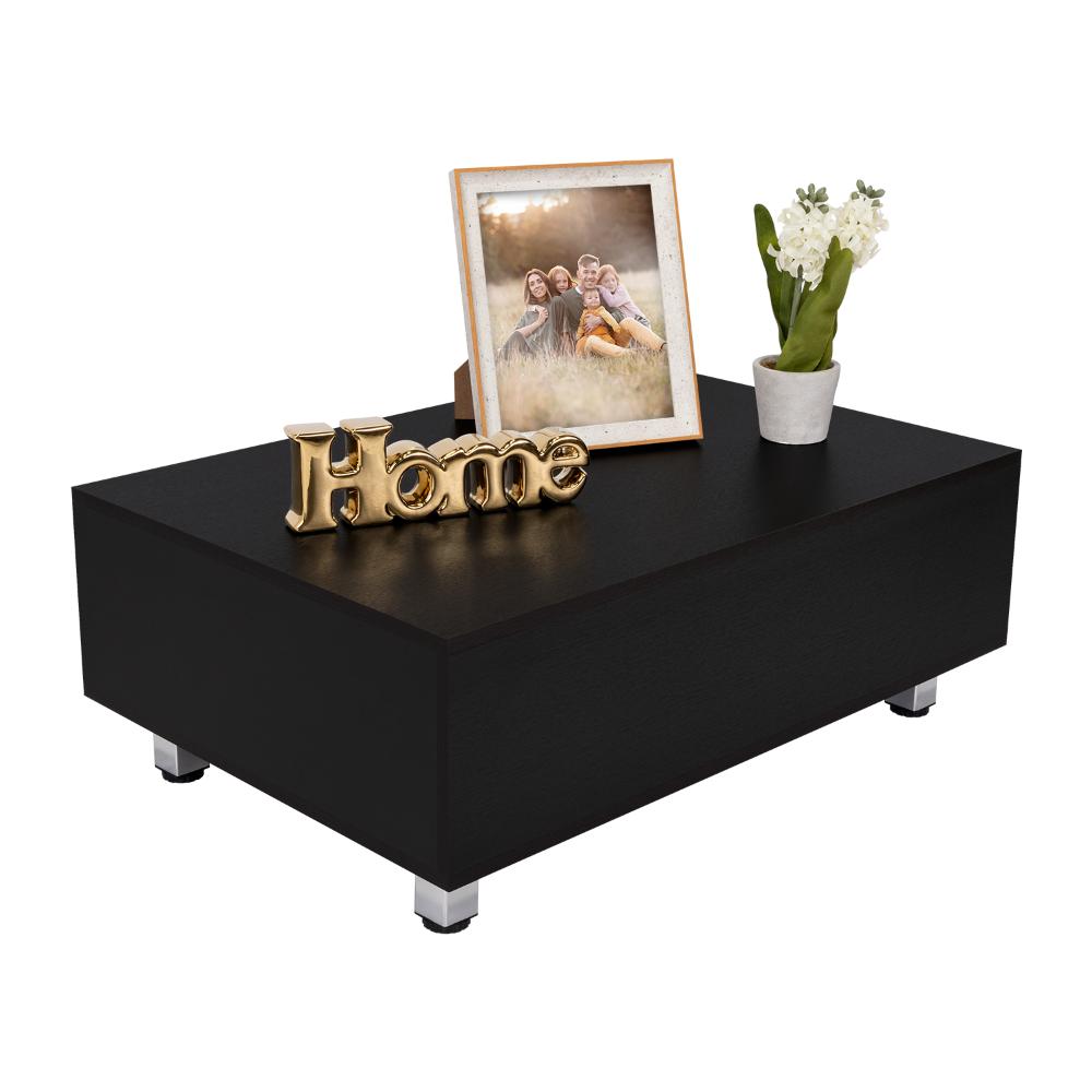MESA DE CENTRO ALBAR, WENGUE, CON CAJÓN INTERNO Y PATAS METÁLICAS