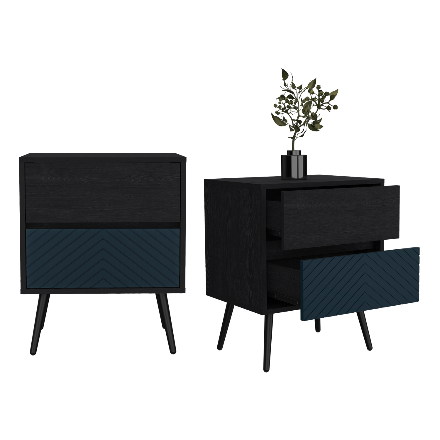 MESA DE NOCHE LUTSO, NEGRO Y AZUL, CON PATAS DE MADERA X2 – Almacenes ...
