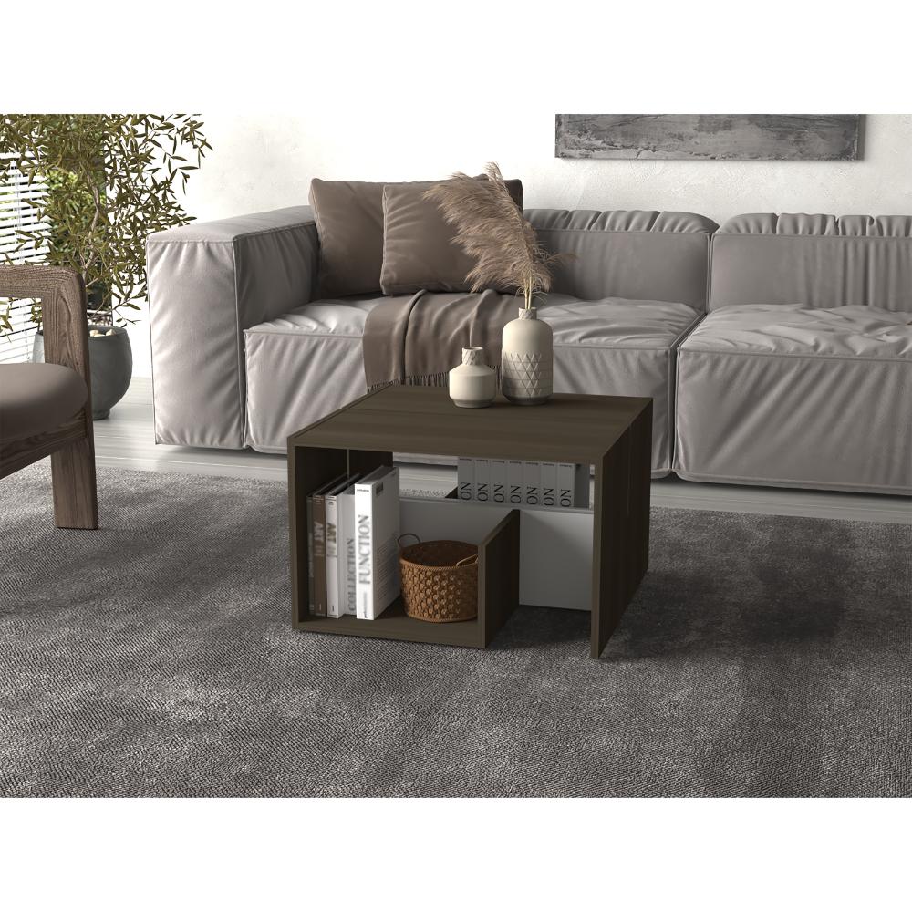 MESA DE CENTRO EVERT, CANELA Y BLANCO, CON DISEÑO MODERNO Y ESPACIO PARA UBICAR OBJETOS X2