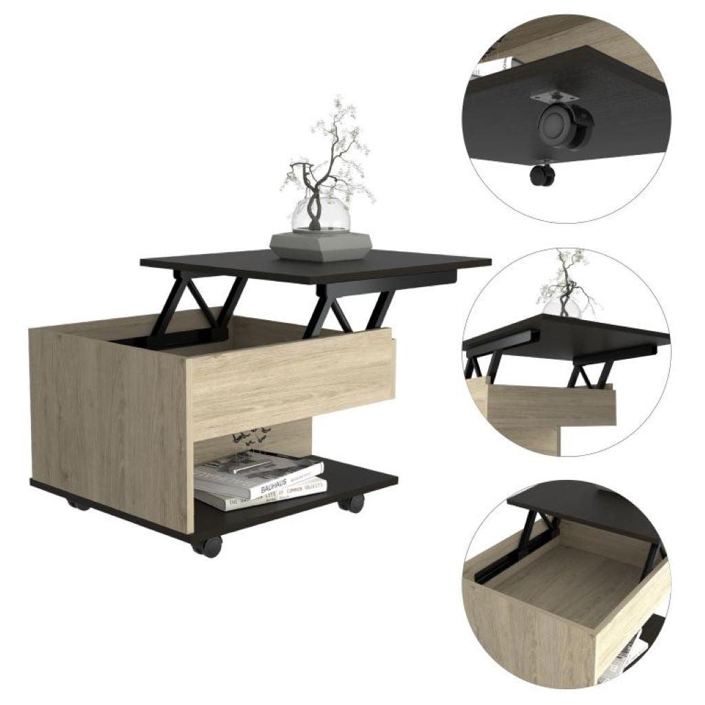 MESA DE CENTRO SALENTO, BEIGE Y WENGUE, CON UN CAJÓN INTERNO MULTIUSOS