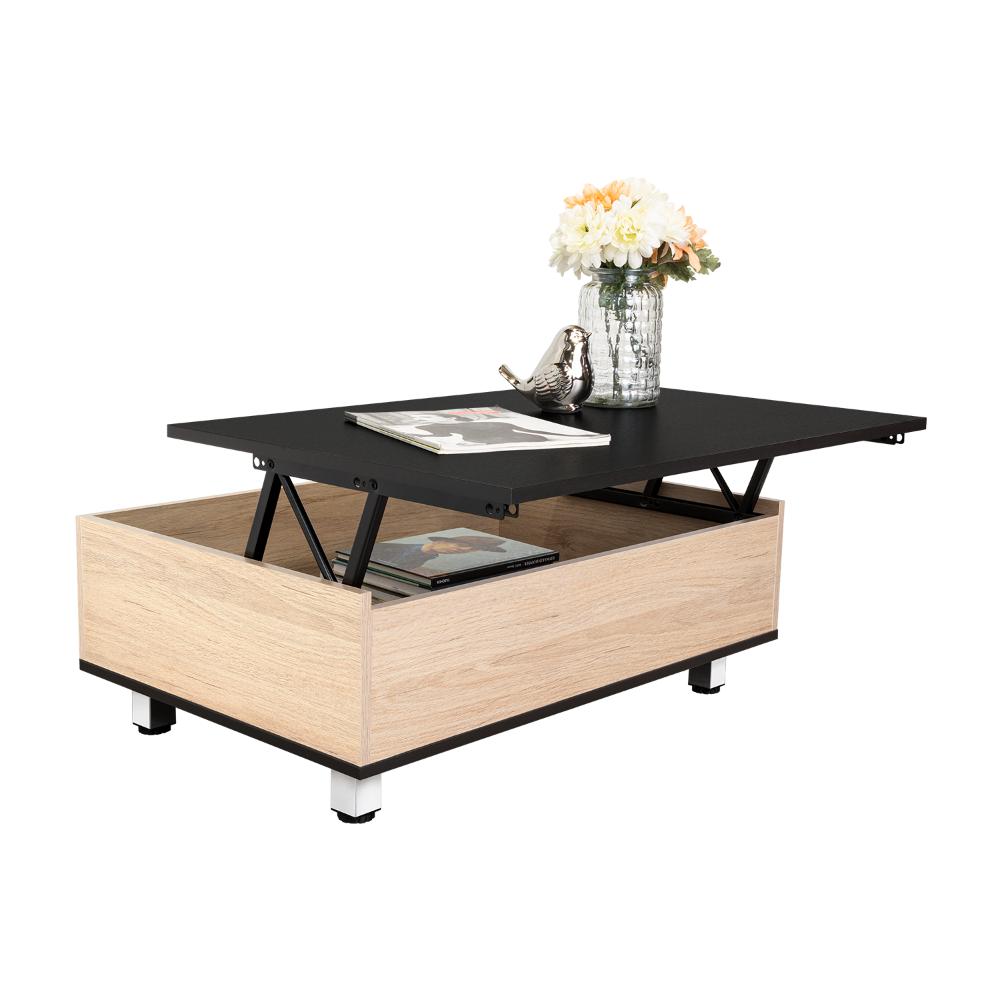 MESA DE CENTRO SALENTO, BEIGE Y WENGUE, CON GRAN CAPACIDAD DE ALMACENAMIENTO