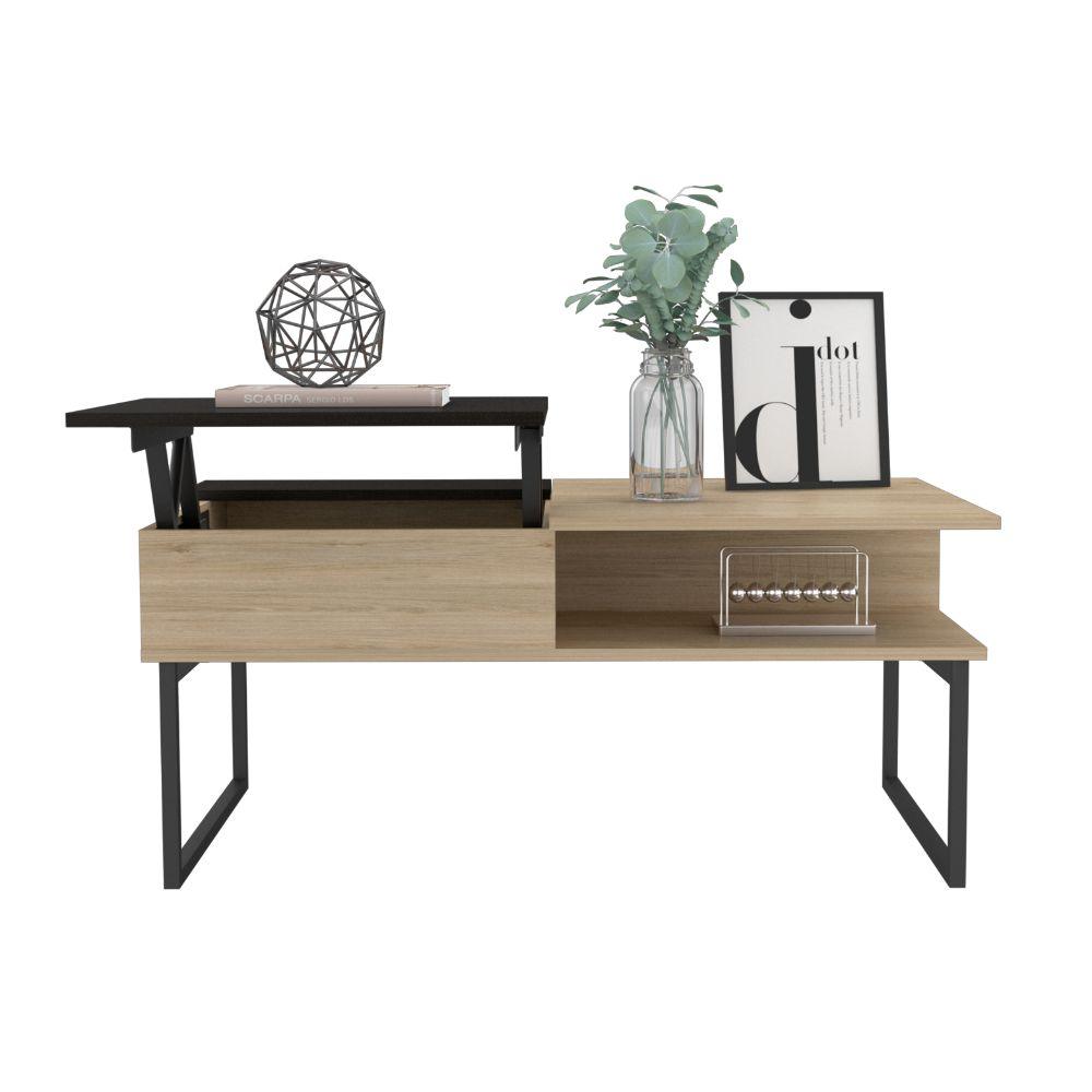 MESA DE CENTRO SALENTO, BEIGE Y WENGUE, CON PATAS METÁLICAS