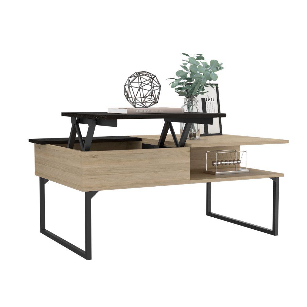 MESA DE CENTRO SALENTO, BEIGE Y WENGUE, CON PATAS METÁLICAS
