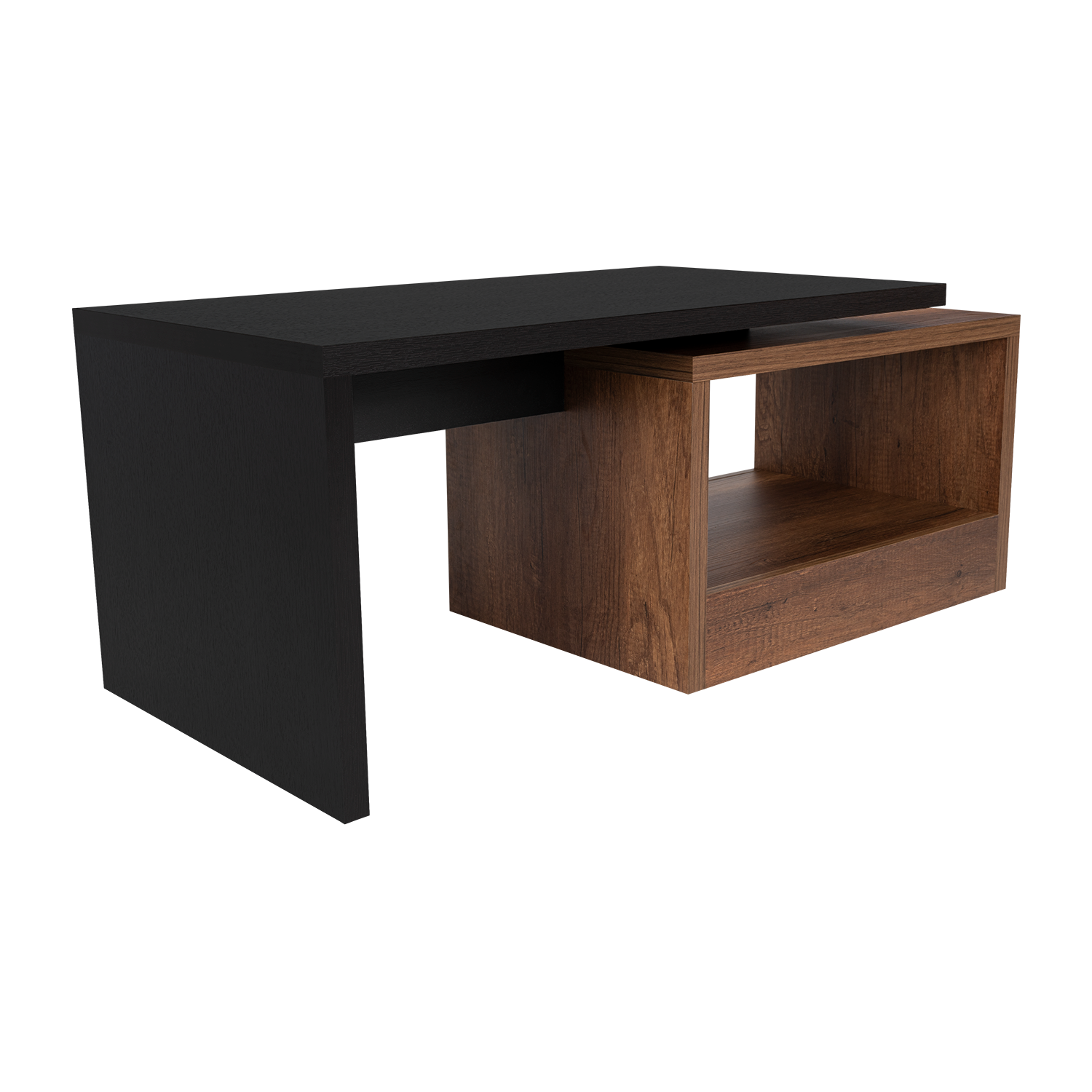 MESA DE CENTRO WESLEY, WENGUE Y COBRE, CON UN CAJÓN AMPLIO