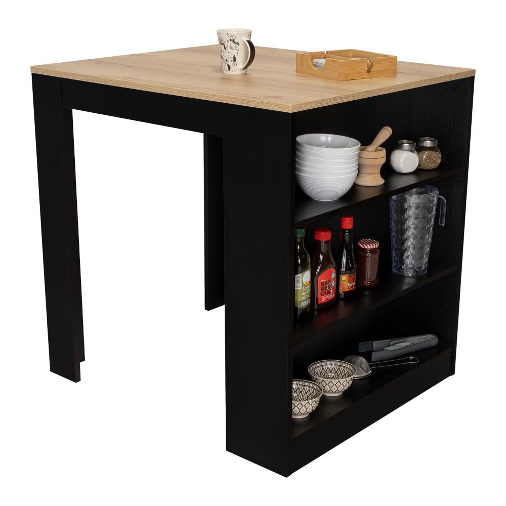 BARRA DE COCINA MAYER, WENGUE Y MIEL, CON AMPLIA SUPERFICIE Y TRES ENTREPAÑOS ZF