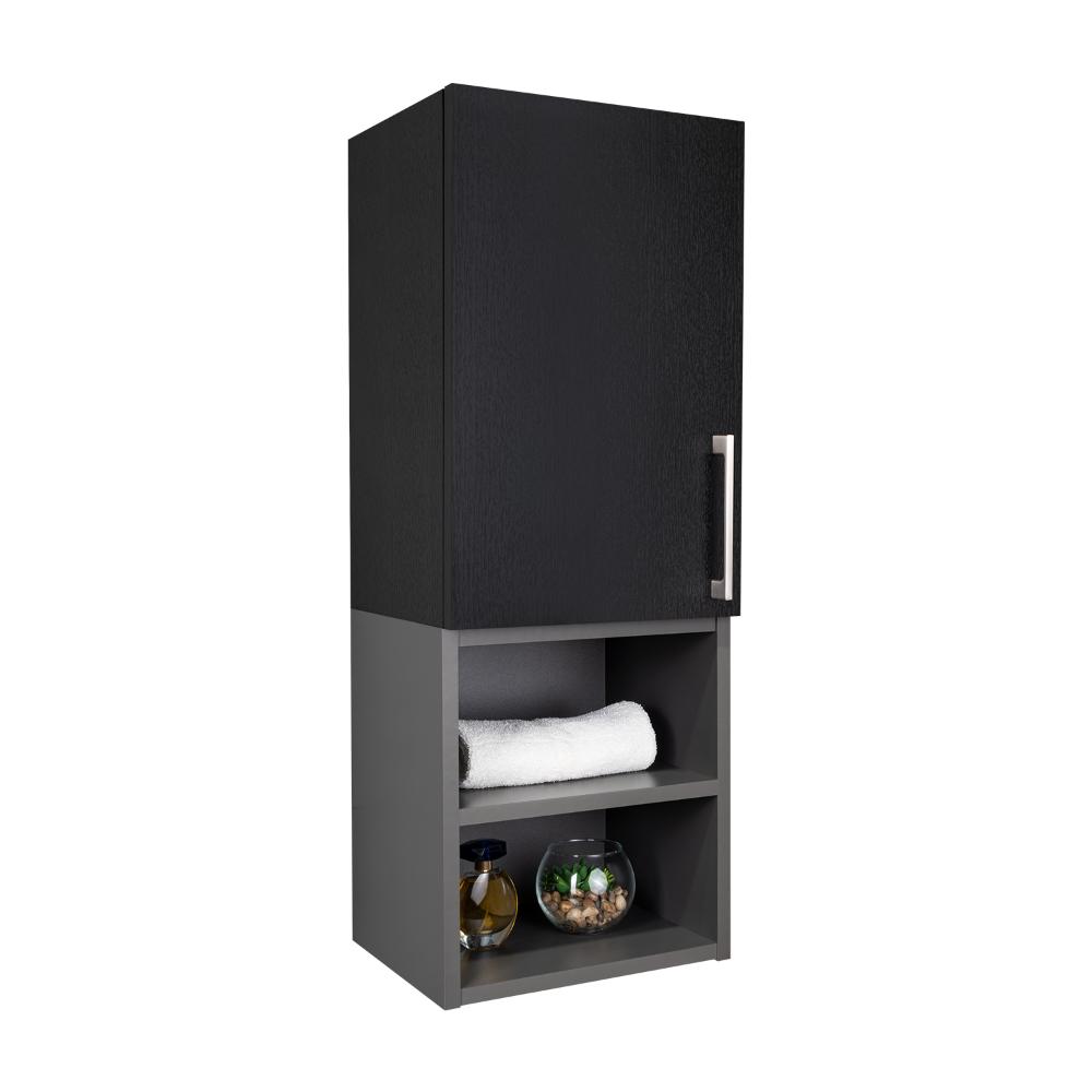 GABINETE DE BAÑO OPORTO, WENGUE Y PLATA OSCURO, CON ESPACIO PARA GUARDAR OBJETOS DE ASEO PERSONAL
