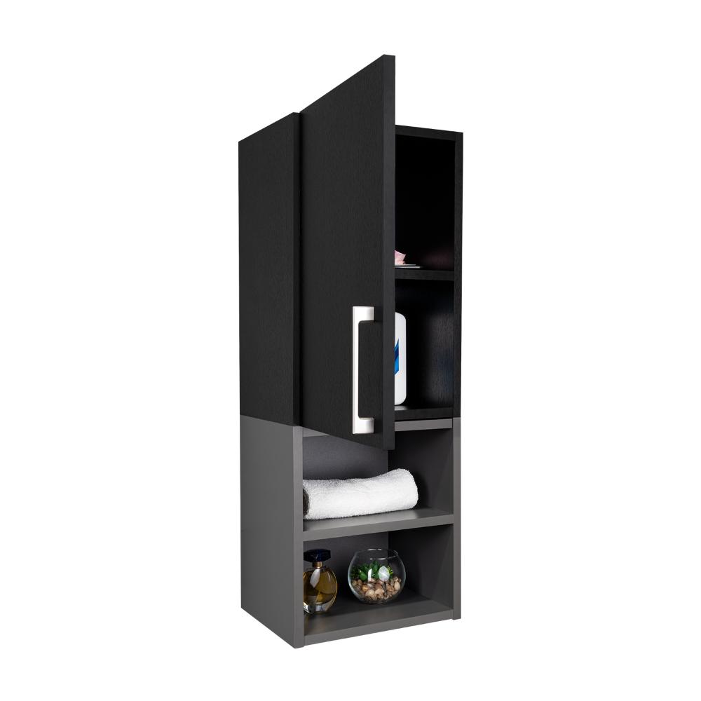 GABINETE DE BAÑO OPORTO, WENGUE Y PLATA OSCURO, CON ESPACIO PARA GUARDAR OBJETOS DE ASEO PERSONAL