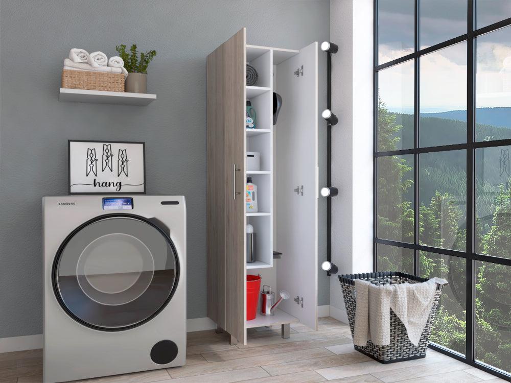 MUEBLE DE ASEO ROMANA, GRIS Y BLANCO, CON CINCO ENTREPAÑOS ORGANIZADORES ZF