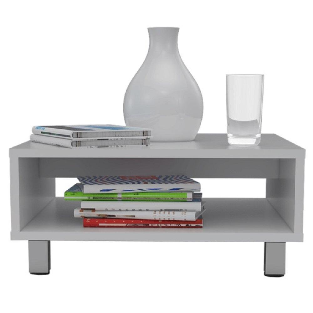 MESA DE CENTRO PITY, BLANCO, CON PATAS EN ACERO CROMADO