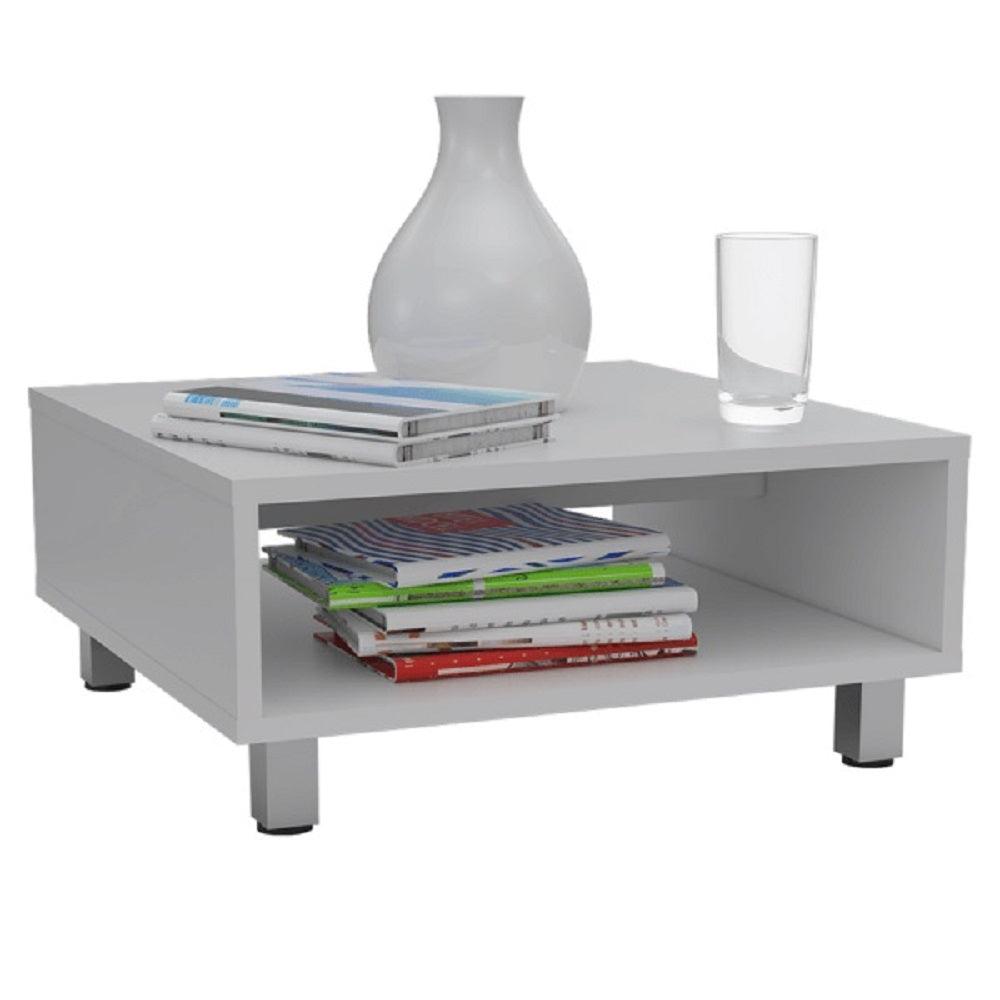 MESA DE CENTRO PITY, BLANCO, CON PATAS EN ACERO CROMADO